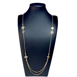 Vera Bradley Crystal Golden Rope Station Charm Chain Necklace Signed 38"